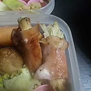 お弁当の簡単おかず☆ハムのエノキ巻き